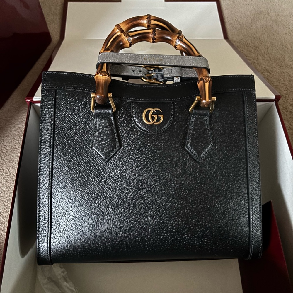 Gucci Black Leather Tote with Gold Hardware